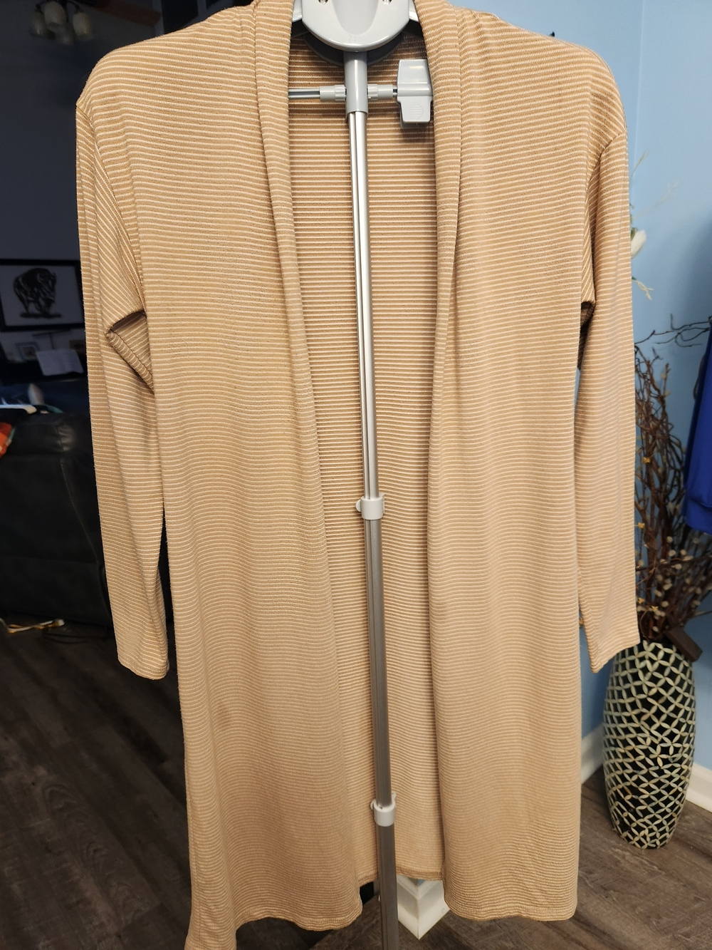 Lemon Tan Ribbed Long Open-Front Cardigan